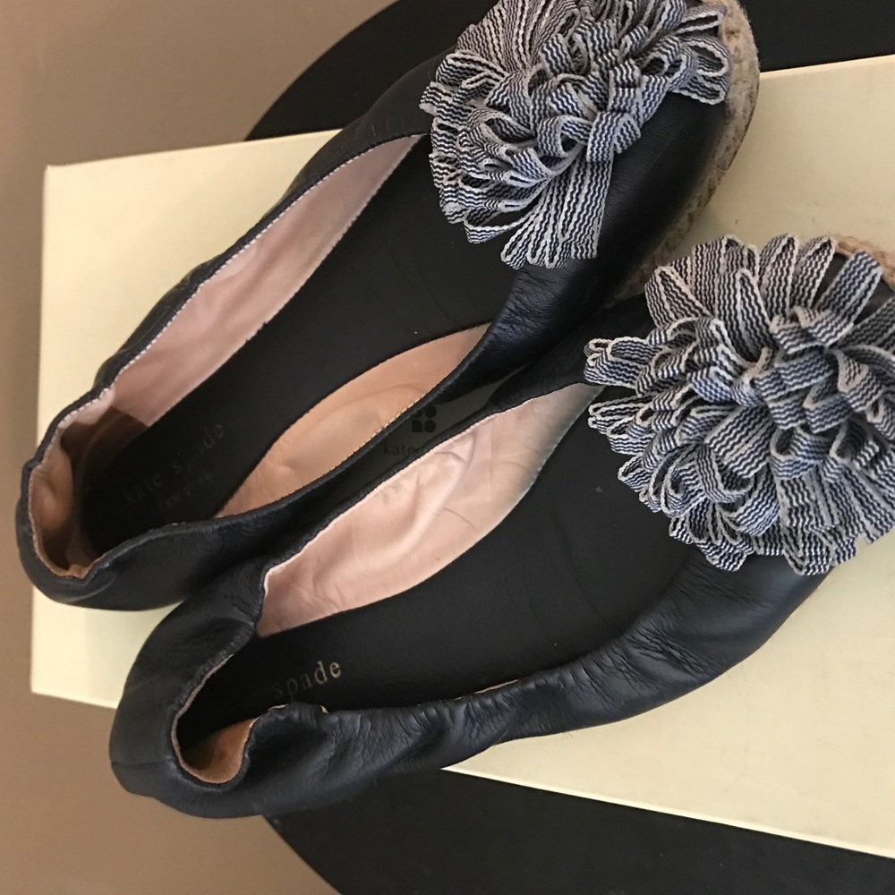Kate Spade navy leather espadrille flats